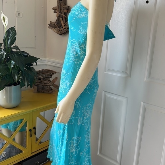 Michael Michael Kors Silk Turquoise Blue Floral Maxi Halter Dress 4 - Picture 3 of 11